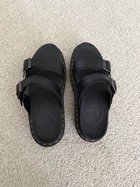 Dr. Martens Black Leather Double-Buckle Slide Sandals